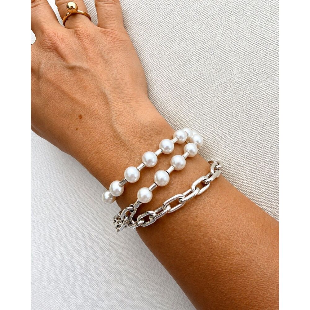 RARE Tiffany & Co Hardwear Pearl Lock BRACELET in Silver, Medium, 22 inches long
